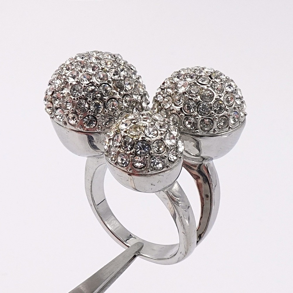 VTG Rhinestone Three Disco Ball Cluster Ring Pave Statement Size‎ 9.5 Chunky Y2K